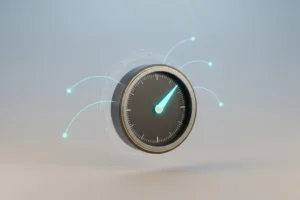 Modern compass with glowing needle, circuit halo, and branching paths on a soft gradient, symbolizing AI-guided financial life transitions.