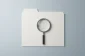 Magnifying glass over a blank document with a subtle justice-scale emblem on a soft gray background.